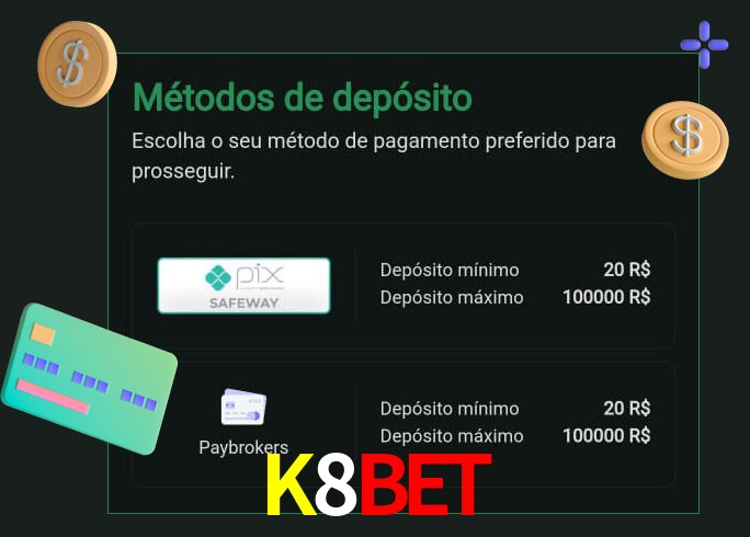 O cassino K8Bet oferece uma grande variedade de métodos de pagamento